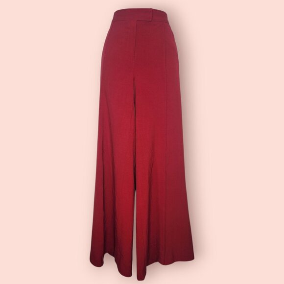Moda international Red high waisted paper bag flare wide leg dress pants size 10 - Picture 1 of 12